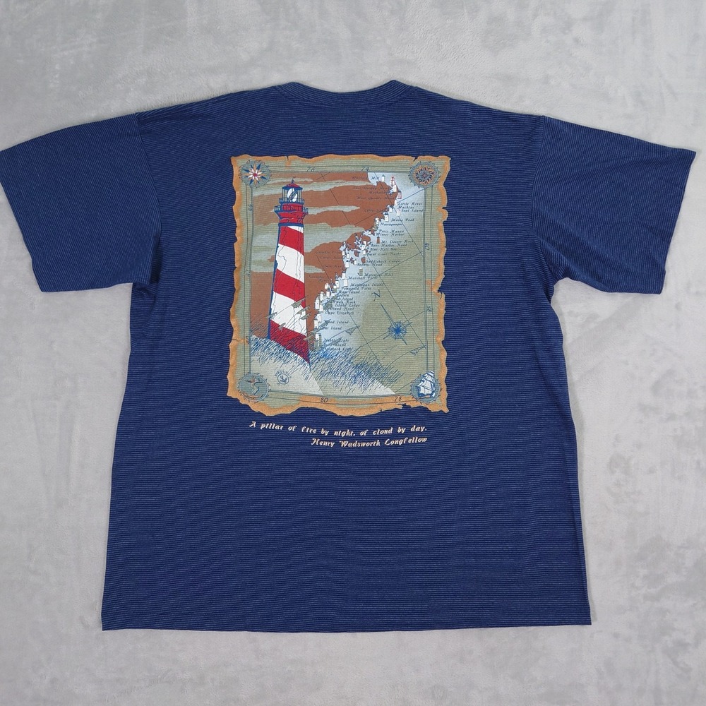VTG 90’s Maine Lighthouse T-Shirt Mens XL Tennessee River Gold Blue Nautical USA